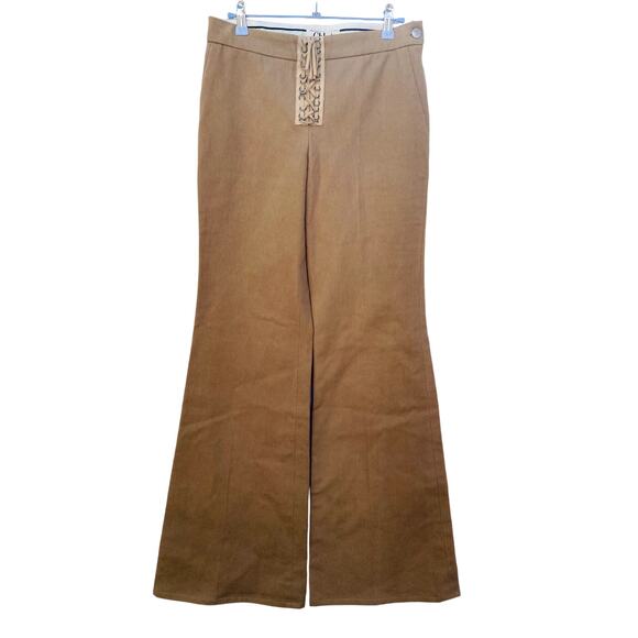Chloe Pants - Chloe Tan Flare Suede Lace Up Bell Bottom Pants